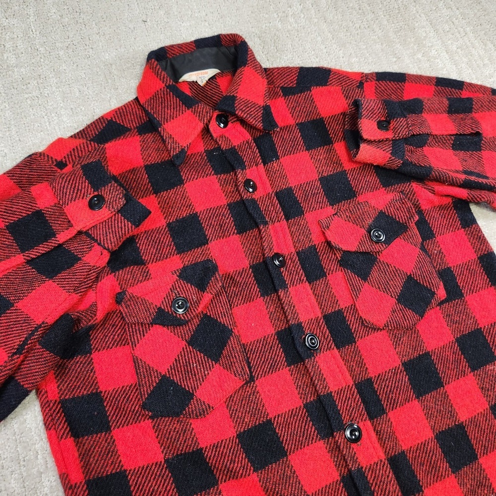Vintage 50s 60s Wool Shirt Men 15 Flannel Buffalo Plaid Button Up Frostproof USA